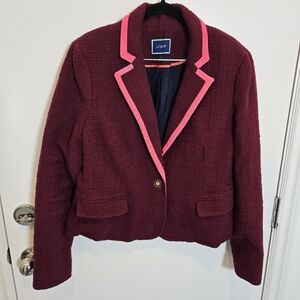 J. Crew Maroon Tweed Blazer with Pink Trim